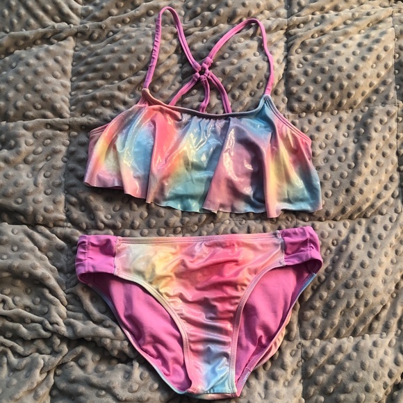 Justice Other - Rainbow Shimmer Flounce Bikini Set 18
